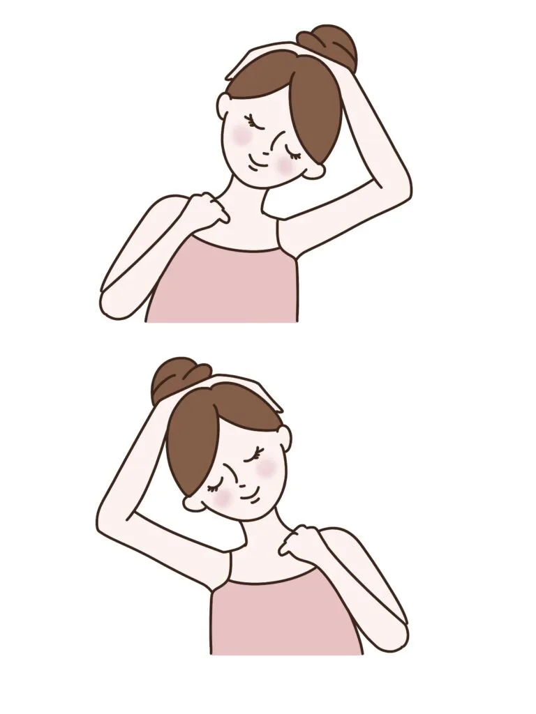 首のストレッチを行っている様子